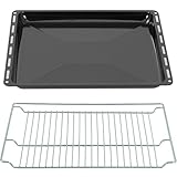 ICQN Backblech Gitter Set 46,5 × 37 × 3 cm, Kompatibel mit Siemens, Bosch, Beko, Constructa, Neff & Amica, Emaillierte Backbleche für Backofen & Herd