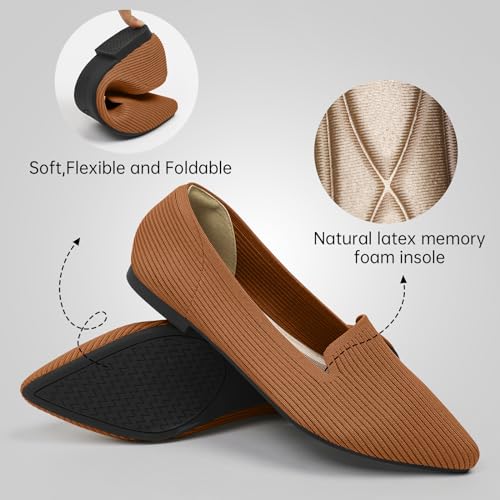 Image of TINGRISE Women's Flats Shoes Pointed Toe Knit Washable Ballet Comfortable Dressy Work Flat