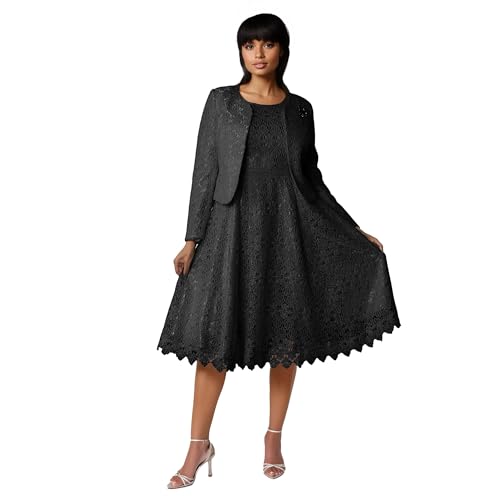 2-Piece Lace Dress & Jacket Set w/Brooch Detail – Formal Church Attire – Regular - 4856