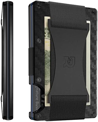 The Ridge Minimalist Slim Wallet For Men - RFID Blocking Front Pocket Credit Card Holder - Aluminum Metal Small Mens Wallets with Cash Strap (Carbon Fiber)