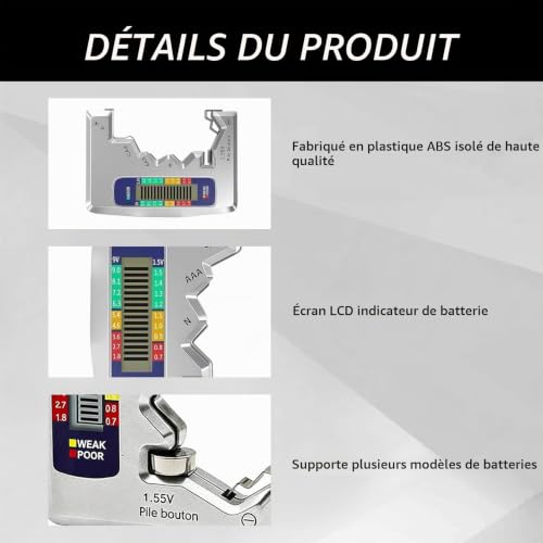 Testeur de Pile,Testeur Piles, Testeur Pile, T esteur Piles, Testeu rs de Pile s, Testeu r P ile s Toutes P iles Universel,Universal Battery Tester pour AA AAA C D N 9V 1.5V P iles Bouton Batteries – vue 3