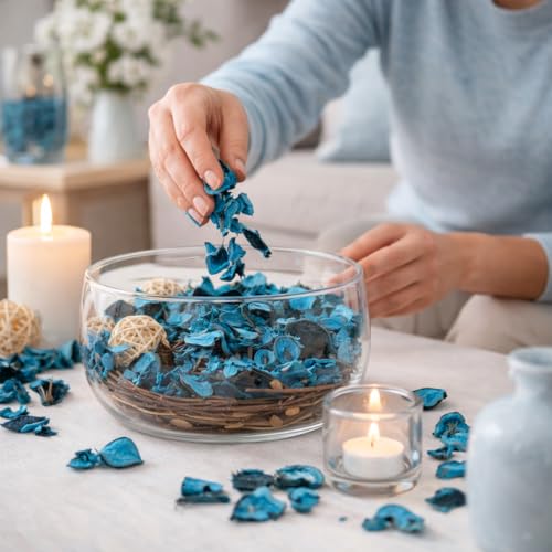 Image of Decorative Vanilla Scented Dried Flowers Home Fragrance Sachet of Petal Potpourri Bags (Blue, 130gm)