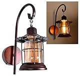 Lámpara de Pared Estilo Farol Vintage, Acabado en Bronce Envejecido, Diseño Rústico Industrial, Iluminación Decorativa...