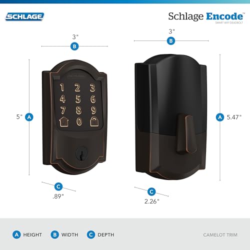 Image of Schlage Encode Smart WiFi Deadbolt Lock with Greenwich Trim, Aged Bronze | Keyless entry door lock, Touchscreen keypad, App control, Alexa, Google Home, Ring & Airbnb compatible, Certified security