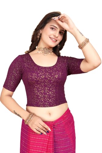 Image of SFT Women's Polycotton Readymade Saree Blouse with Round Neck Half Sleeves Solid Pattern Regular Fit Pull On Closure and Standard Length