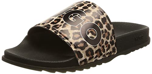Leopard Print Strap Logo Sandals, Open Miscellaneous970, 24.0 cm