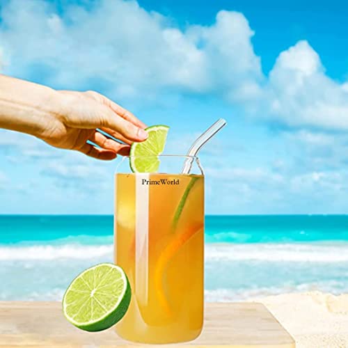 PrimeWorld European 540Ml Plain Can Hi-Ball Glasses With Straw Set Of 6 Pcs - Tall Drinking Glasses For- Water,Juice,Colddrink,Mojito,Cocktail,Lead-Free,Perfect For Home,Restaurants And Parties,Clear
