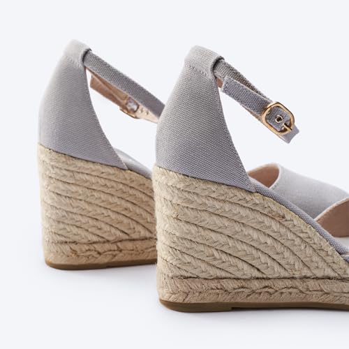 Image of Viscata Estartit Espadrille Canvas Wedges Spain Handmade 3 inch Heel Women's Sandals with Breathable Organic Cotton Canvas and 100% Natural Jute Midsole for all Occasions: Casual, Work, Party