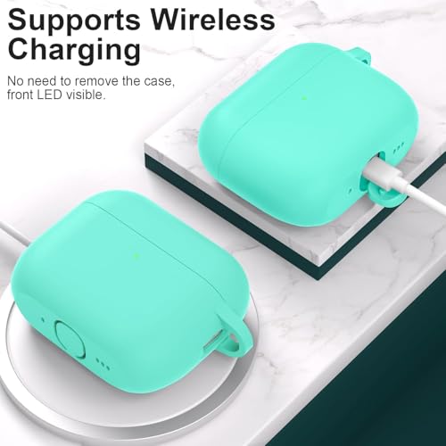 Image of New Soft Silicone Case Compatible with Apple AirPods Pro 3 Generation (2025) Protective Silicone 360 Full Protection Dust-Proof Shockproof Case Cover with Hook (Cover Only) (Teal)