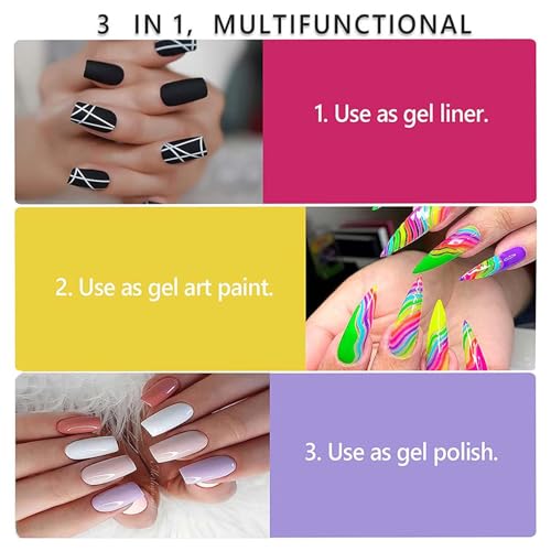 Gel Liner Nail Art Kit - 12 Color Nail Art Gel Liner Nail Polish - Multicolor French Manicure Painted Nail Design - Built-In Thin Brush for Swirl Nail Liner Draw Gel Nail Polish - Image 4
