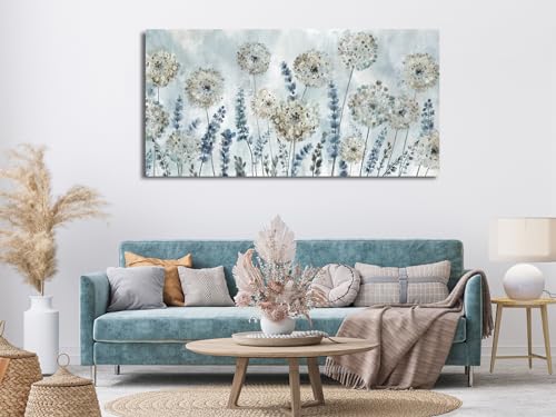 Image of VEAEE Farmhouse Canvas Wall Art - Flowers Dandelion Wall Pictures,Living Room Decor,Nature Artwork Prints Abstract Grass Paintings for Bedroom Home Office Decoration 29 inchx58 inch
