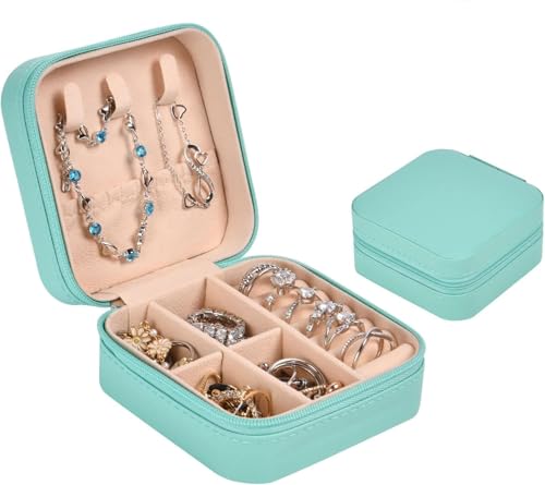 Aucuu Schmuckkasten, Schmuckkästchen Klein Reise für Damen Mädchen, Reiseschmuckaufbewahrung mit Spiegel, Schmuckschatulle,Schmuck-Organizer, Schmuckbox, Jewelry Box, Schmuckaufbewahrung