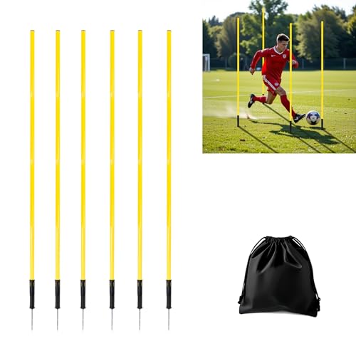 6 Pcs Soccer Agility Poles for Training,5 FT Adjustable Speed and Agility Training Equipment,Football/Basketball/Horse/Dog Sports Practice Equipment,Soccer Sticks with Ground Spring Nails for Outdoors