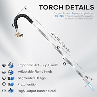 Weed Torch, Propane Burner, 24,000 BTU Weed Burner Torch for Propane Tank with Igniter, 32" Long Arm Blow Torch for Weeds, Portable Flame Thrower for Weeds, Fire Starter, Ice Melt