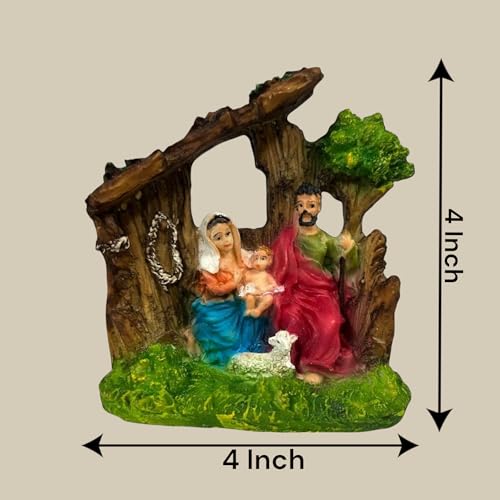 Image of KariGhar Crib House Set Nativity Set Holy Family Statue with Sheep Catholic Idol Perfect for Altar, Housewarming, Gifting and Decoration,