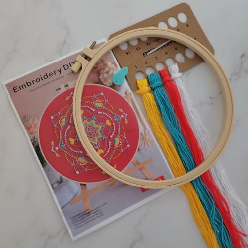 Image of Esffaci Embroidery Starter Kit for Adult Beginner with Mandala Datura Pattern Hand Embroidery Set with Embroidery Cloth Hoop Needle Threader Embroidery Floss and Instruction