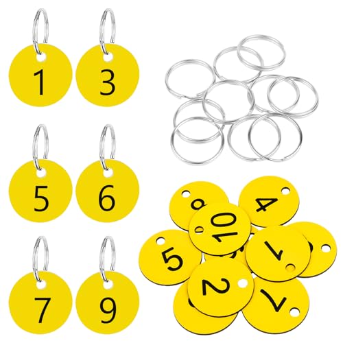 Flintronic 10 Stück Kunststoff Nummernschilder, ID-Nummernschilder aus Kunststoff, Kleine Wasserdichte Zahlenmarken, ID Tags mit Loch, mit Schlüsselringe, für Garderobe Hotel(Gelb, 1-10) Flintronic 10 Stück Kunststoff Nummernschilder, ID-Nummernschilder aus Kunststoff, Kleine Wasserdichte Zahlenmarken, ID Tags mit Loch, mit Schlüsselringe, für Garderobe Hotel(Gelb, 1-10)