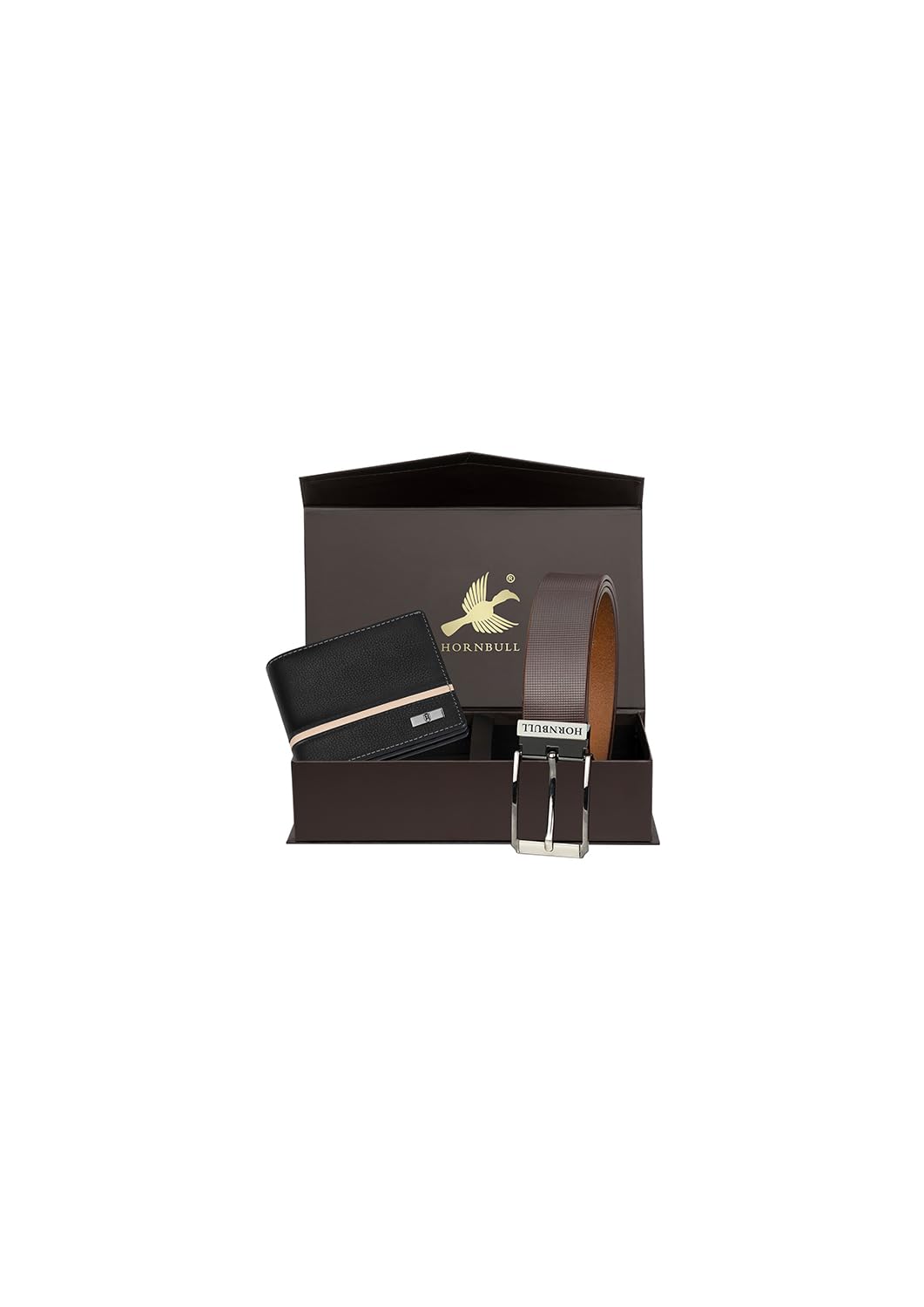 HORNBULL Men Leather Denial Combo Gift Wallet | Wallets with RFID Blocking | Valentine's Day Gift Hamper (BW45152), Brown