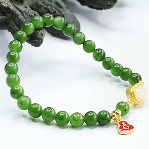 Pulsera de jade verde elástica con cuentas para mujer 6