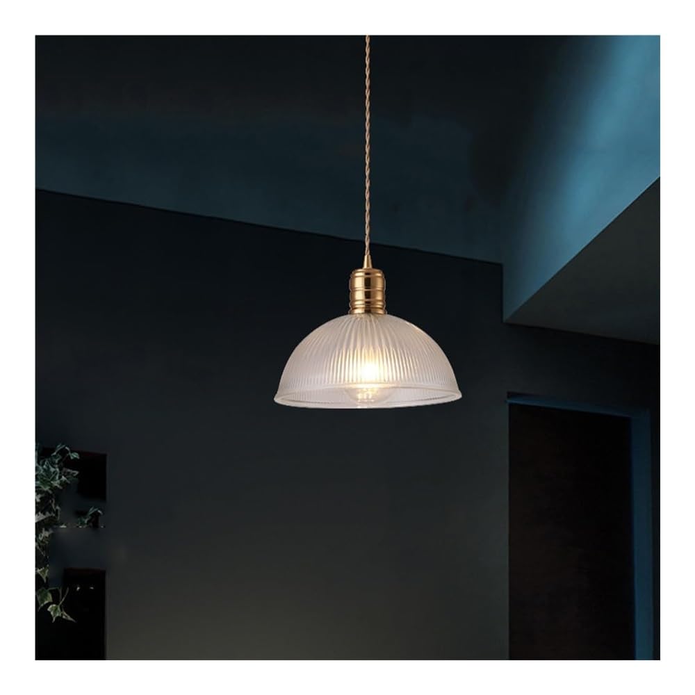 Chandelier de techo industrial dorado de vidrio estriado para cocina 6