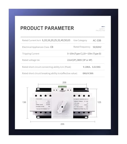 Commutateur de transfert automatique 4P 63A inverseur source double puissance triphasé 380V - 4