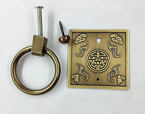 Tiazza Chinese Style Antique Brass Ring Pull Handle Set Kitchen Cabinets Wardrobe Drawer Classical Furniture Decoration Classic Pure Copper Handle - Image 4