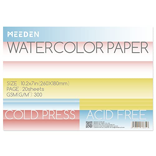 Meeden 10x7 'aquarelle paint pad 20 feuilles, texture pressée à froid, sans acide aquarelle pad pour aquarelle, Art Paper Art Paper, mixed media (140lb / 300gsm)