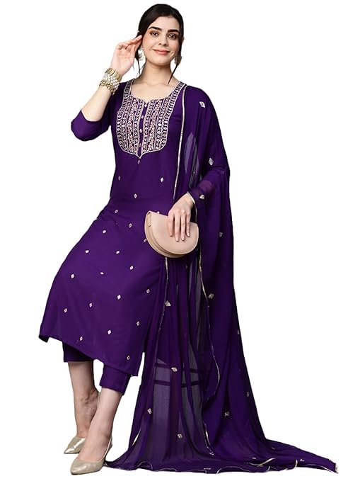 hf holyday fashion Cotton Embroidery Kurta Pant and Dupatta Set For Women-picture-14