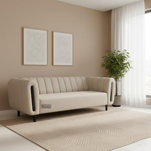 Image of Chesterfield Velvet Upholstery 3-Seater with Armchair and Footrest, Design in 3+1+Footrest Sofa for Living Room, Bedroom, Hallways (Beige Wood)