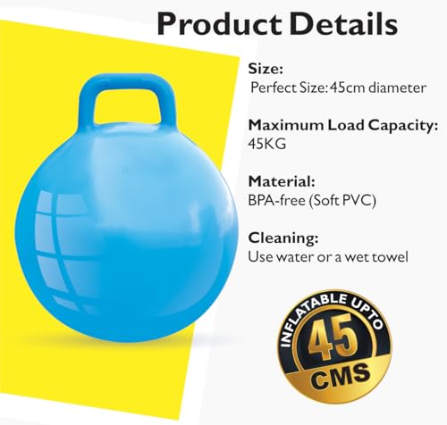 Image of Amazon Brand - Jam & Honey Jumping, Bouncing, Hop Ball | Indoor & Outdoor Activity Toy | Size- 45 cm | Best Gift for Kids 3+ Years | Blue