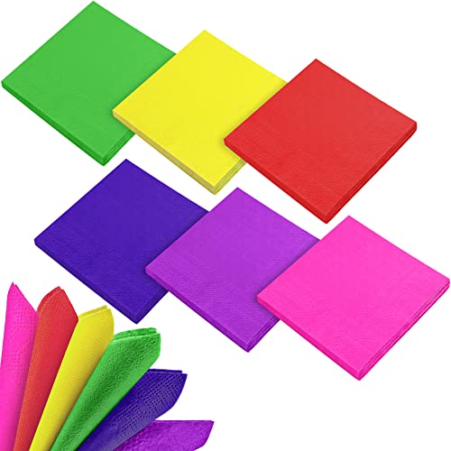 ADXCO 150 Stück Cocktail Serviette 6 Farben Neon Brights Papier Abendessen Servietten 2 Ply Luncheon Servietten Regenbogen Getränk Papier Servietten für zu Hause, Party, Picknick Cover