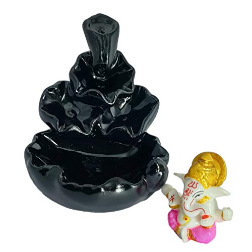Image of CRAFTAM Fountain Smoke Backflow Incense Holder and Ganesha Idol with10 Incense Cone Decorative Showpiece (Size: 10X10X10 cm)