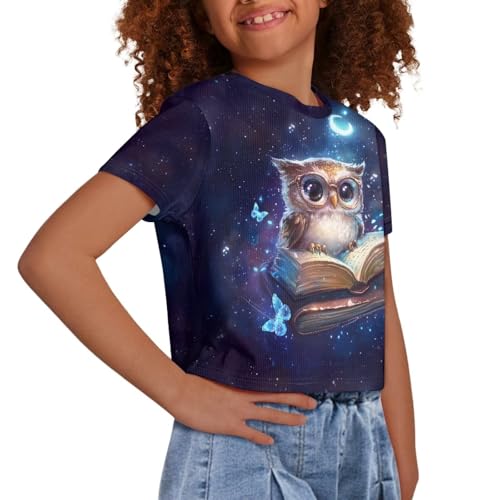 Image of Girls Crop Tops Cute Short Sleeve Shirts Fashion Tees for Kids Casual Crewneck Blouses Size 8-16 Years