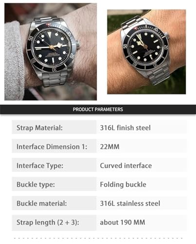Bracelet montre 22mm acier 316L remplace sangle usée argent - 7