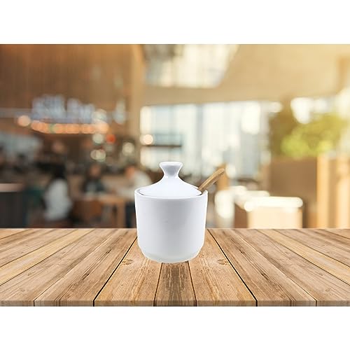Açucareiro Porcelana Branca com Colher Bambu 250 Gramas