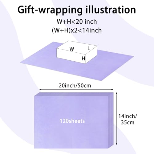 Image of 120 Sheets 20 inchX14 inch Tissue Paper for Gift Bags Wrapping, Light Purple Art Tissue Paper Bulk for Weddings Birthday Party Crafts Decoration