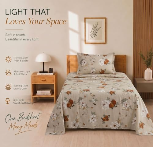 Image of BSB HOME 210 TC Cotton Feel Single Bedsheet with 1 Pillow Cover, Soft & Breathable Floral Printed Bed Sheet, Fade Resistant, Bedding for Home & Bedroom, 60 x 90 Inches (152 x 229 cm) (Terracotta)