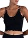 Sunzel Tank Top for Women, V Neck Cropped Seamless Ribbed Camisole with Ruffles for Workout Yoga Lounge (Black&Teal XS-S)