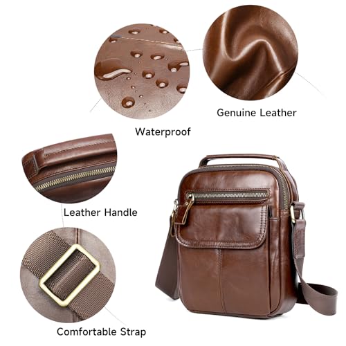 NIUCUNZH Man Purses and Bags Small, Mini Genuine Leather Messenger and Shoulder Bag for Men with lots of Zipper Pockets3