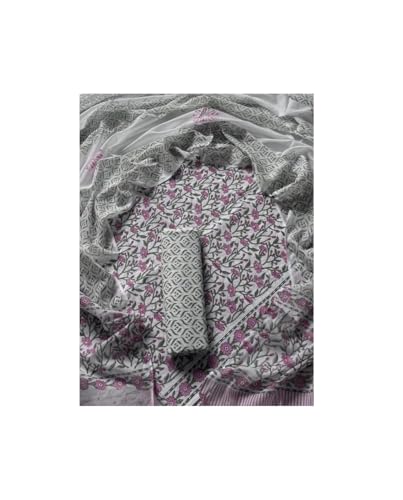 Image of Eddika women unstitched hand block printed cotton suit set with mulmul dupatta ehbpcswmd0120P