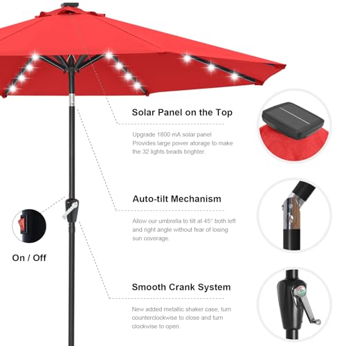 Image of ABCCANOPY Durable Solar Led Patio Umbrellas with 32LED Lights 11FT（Red）