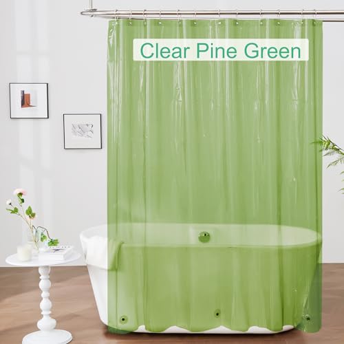 Image of Mrs Awesome Clear Green Shower Curtain Liner with 3 Magnets, 72x72 Premium Flexible Sturdy Plastic Shower Curtain for Bathroom Waterproof, Clear Green
