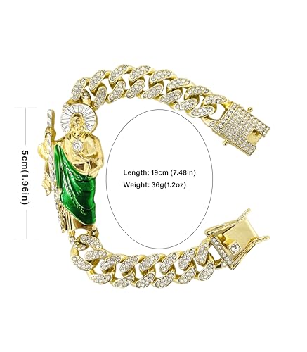Generic San Judas Tadeo Bracelet, Stainless Steel 24k Gold Plated Saint Jude Pendant, Catholic Mexican Bracelets For Men, Medium, golden2