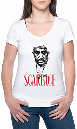 Montana Scarface Face Mujeres Camiseta De Manga Corta Blanco Cuello Redondo Women T Shirt White Round Neck S