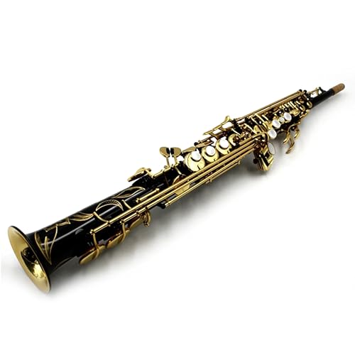 Professional Straight Soprano Saxophone in Gold Lacquer, Brass Body, E Flat Key, Includes Mouthpiece, Reeds and Case, for Beginner and Intermediate Players
