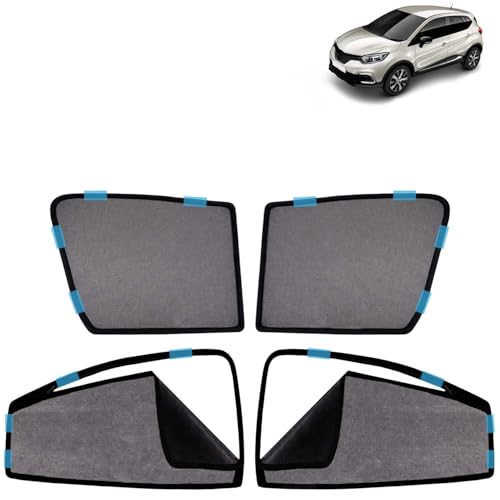 Image of KINGSWAY Car Sun Shade Curtains Only Compatible with Renault Captur (2017 to 2020) | Front Window in Half Cut and Rear in Zipper (Magnetic) | UV & Heat Protection | Pack of 4 Pcs