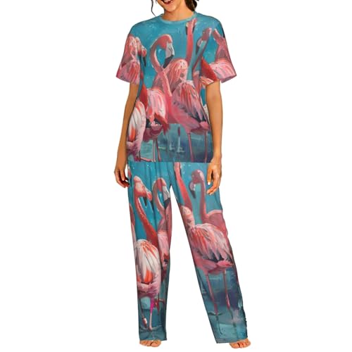 Pyjama à manches courtes femme flamants roses ensemble de nuit léger