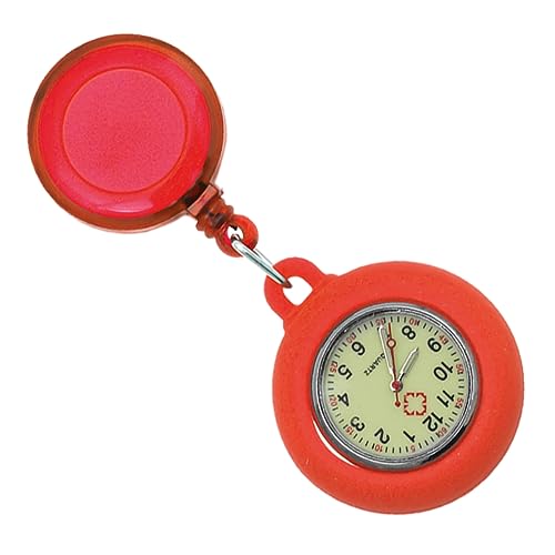 TINEASUR 1個 ナーステーブル 時計 リトラクタブル な 女性用の小さな時計 ナースウォッチの ナース用ラペルウォッチ 懐中時計 女性用腕時計 赤 プラスチック