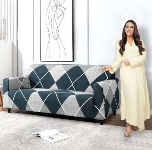 Image of HK 3 Seater Universal Elastic Sofa Cover | 360 Fully Covered Anti-Slip Washable Couch Cover Protector | 140 GSM Stretch Fit Polyester + Spandex Slipcover (180-230cm /SC-012-03)