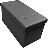 Sorbus Storage Bench Chest - Collapsible/Folding Bench Ottoman with Cover - Perfect Hope Chest, Pouffe Ottoman, Coffee Table, Seat, Foot Rest, and More - Contemporary Faux Leather (Black)